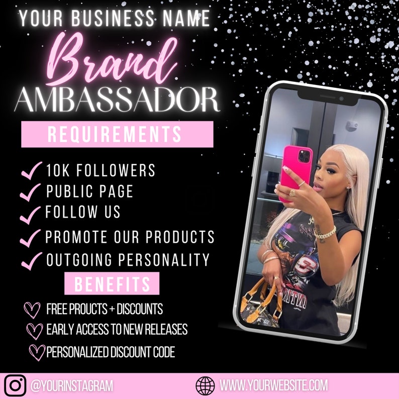Brand ambassador flyer, social media flyer, boutique flyer, canva flyer, Canva editable template, pink brand ambassador wanted flyer image 1