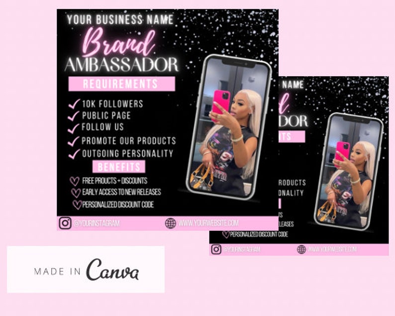 Brand ambassador flyer, social media flyer, boutique flyer, canva flyer, Canva editable template, pink brand ambassador wanted flyer image 2