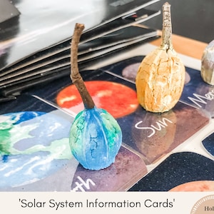 12 cartes d'informations sur le système solaire à l'aquarelle pour l'école à la maison Montessori