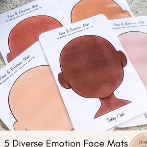 5 Diverse Social Emotional Playdough Face Mats for Fine Motor and Social Skills