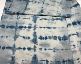 Indigo dyed shibori fabric, table runner unfinished edges