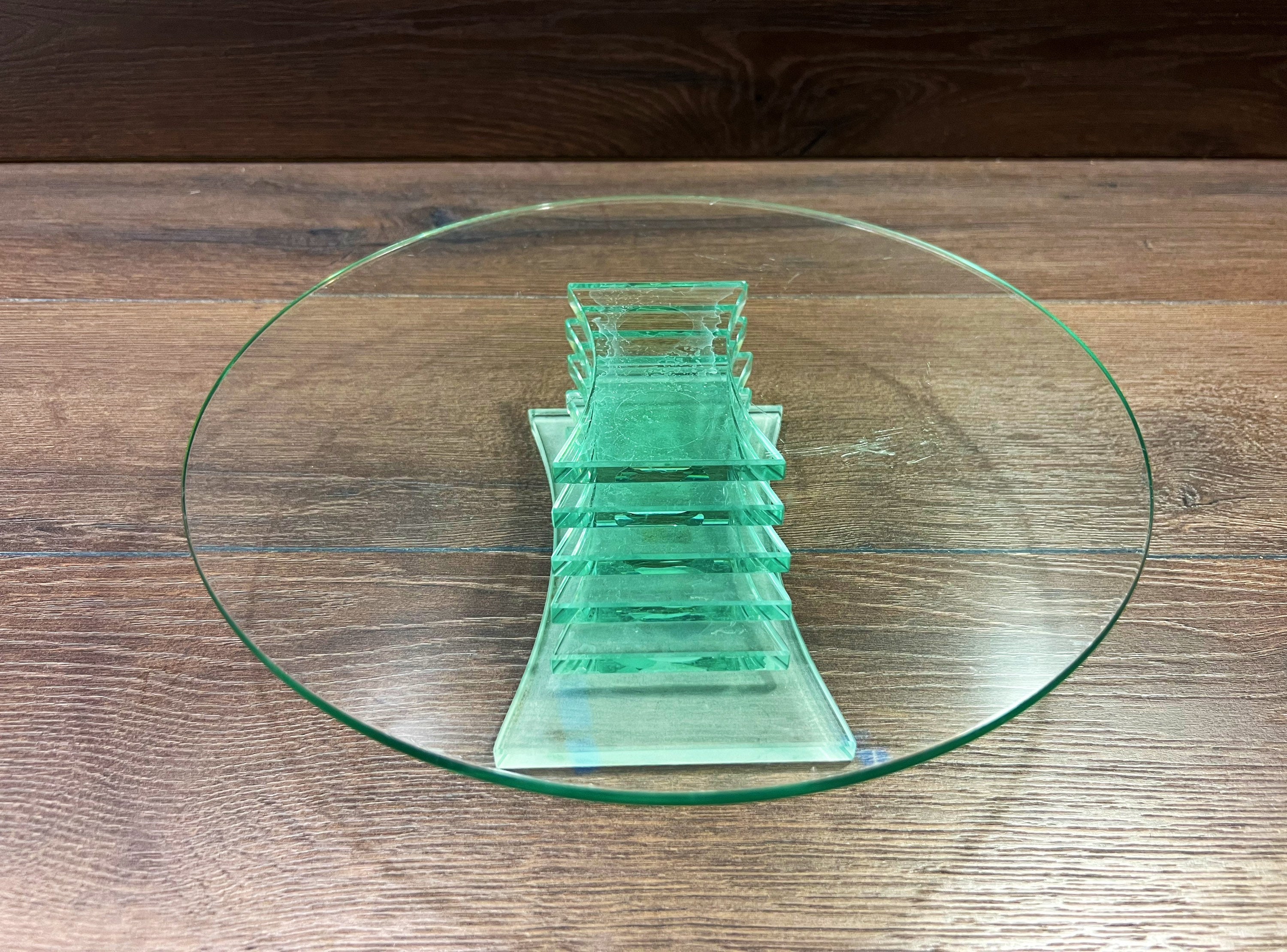 Vintage Partylite Glass 3 Wick Candle Holder, Cake Stand, Art Deco Geometric Design Etsy