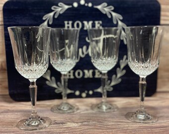 Anchor Hocking Legacy Crystal Wine Glasses, Set of 4 Diamond Cut Stemware in Excellent Condition, Circa 1994