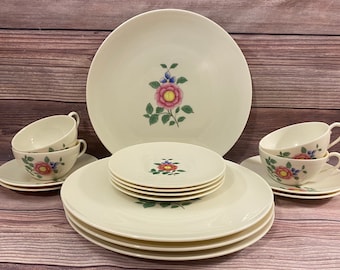 Lenox Arden Rose Dinnerware 16 Piece Service for 4, Ivory with Simple Floral Design Circa 1940s, Lenox China, Bridal or Wedding China