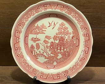 Vintage Red and White Spode Archive Collection Plate, Willow Pattern, Mix and Match Cranberry Dinner Plate