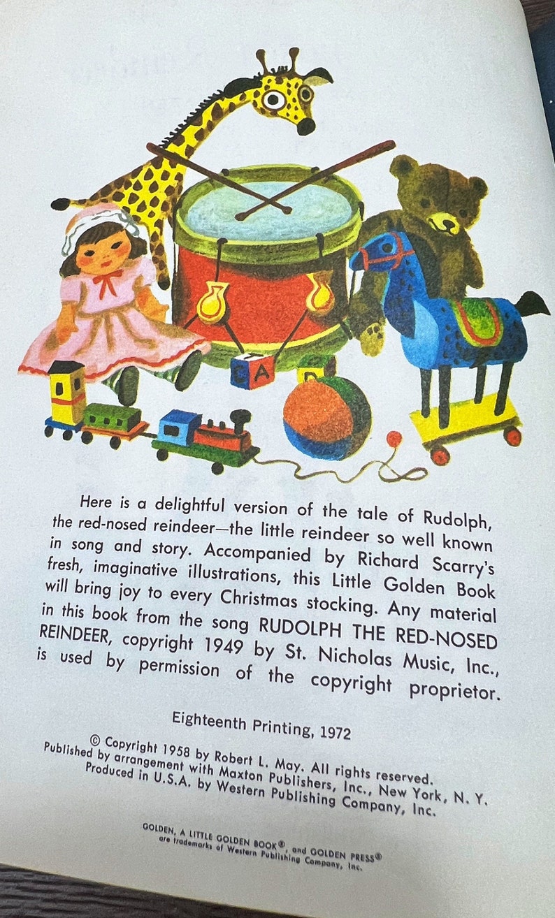 Rudolph the Red Nosed Reindeer, Little Golden Book,christmas Storybook ...