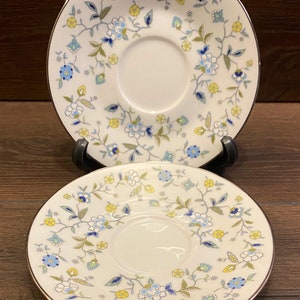 Noritake Chintz Saucers,Pair of Saucers, Vintage Blue and White Floral Design, Circa 1970s