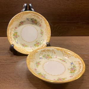 Noritake Leona Berry Bowls, Set of 2, Vintage Fine China, Noritake Leona Pattern,Yellow Scroll with Floral Set