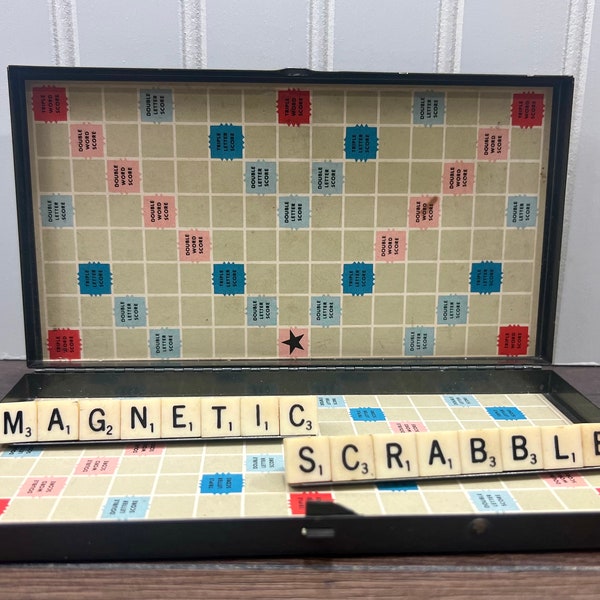 Vintage Scrabble Game with Magnetic Tiles, Travel Scrabble Set, Circa 1950s