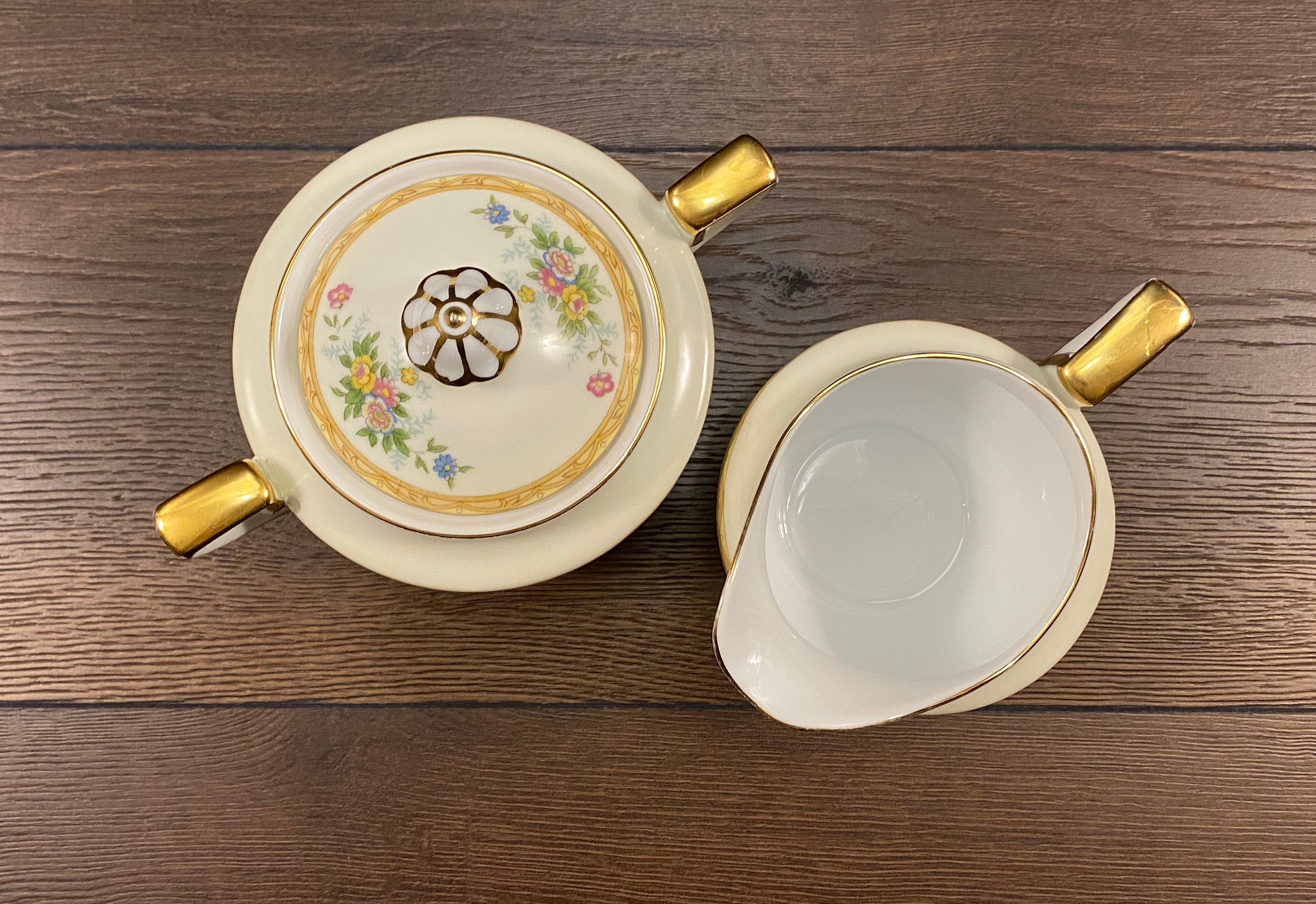Noritake Creamer and Sugar Bowl With Lid , Vintage Cream and Sugar Set