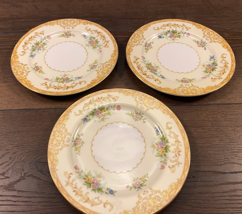 Noritake Leona Bread and Butter Plates, Set of 3, Vintage Fine China, Noritake Leona Pattern