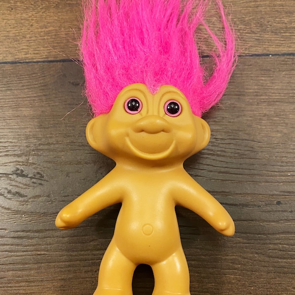 Vintage 1991 Troll Doll, 5” Troll, Pink Hair with Pink Eyes, Good Luck Charm