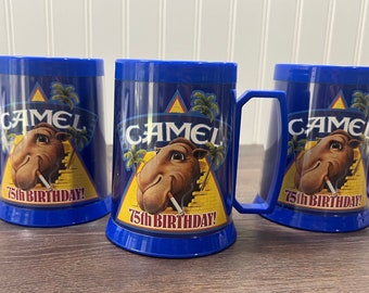 Vintage Joe Camel 75th Birthday Anniversary Mugs, Set of 3, Beer Mugs, Camel Cigarette Company Collectible, Great Gift for Man Cave