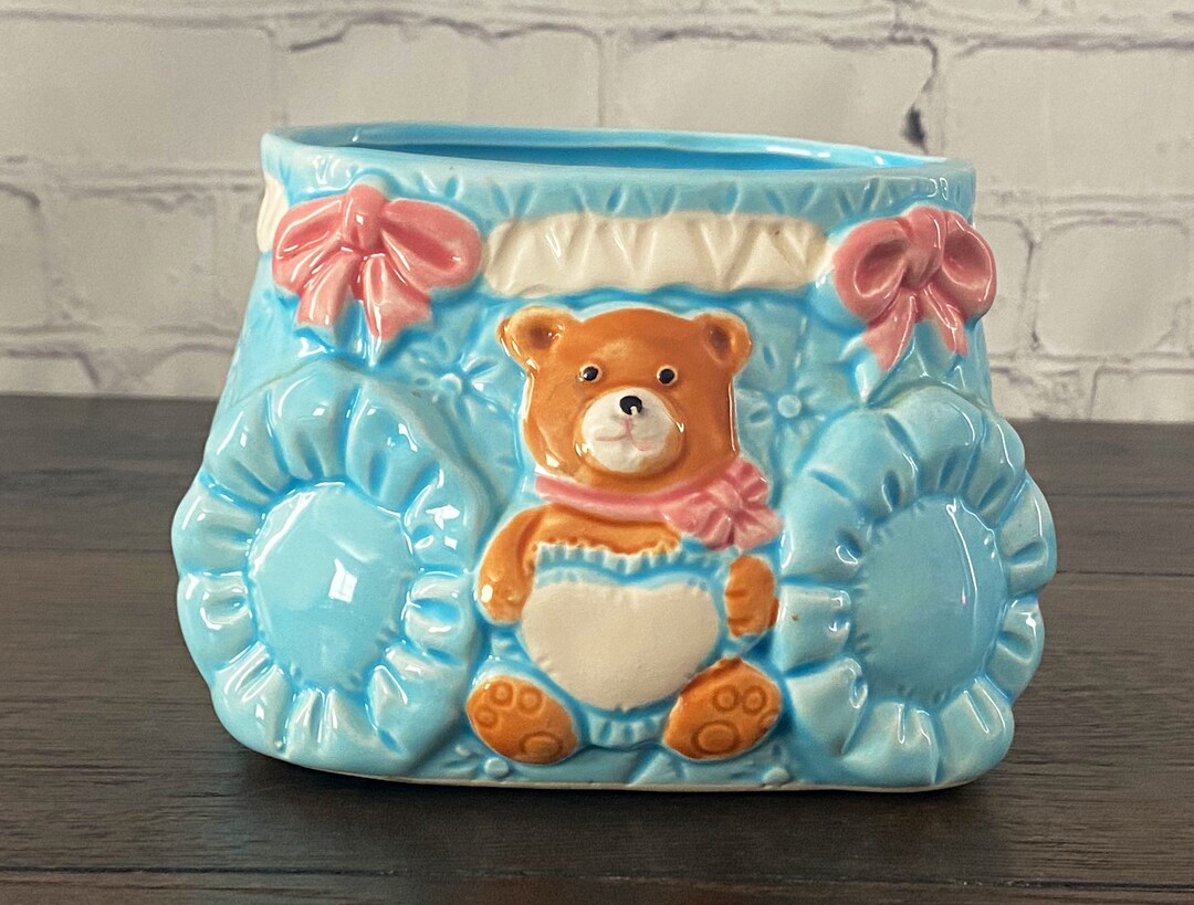 Vintage Blue Diaper Planter, Baby Planter, Pantaloons, Ceramic Baby