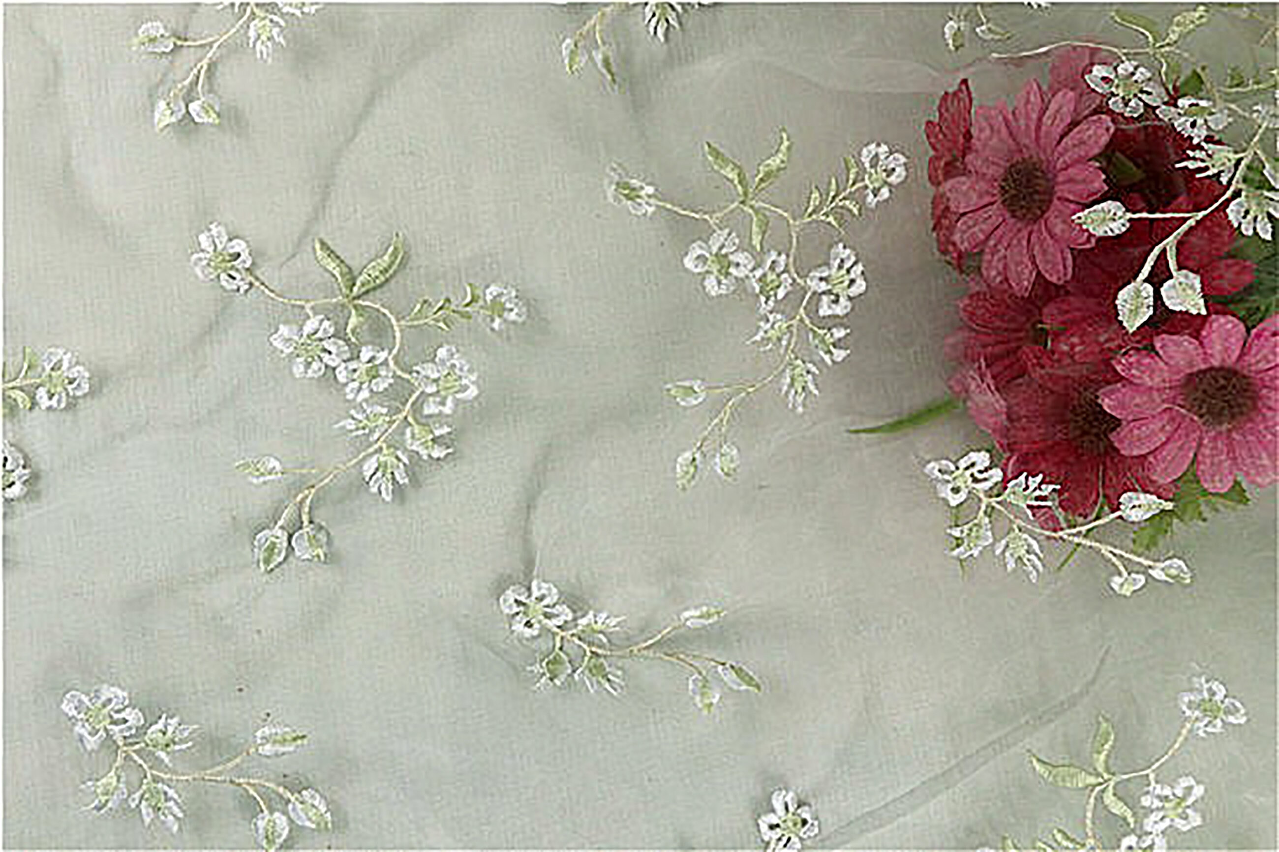 Flowers embroidered tulle fabric Floral organza fabric Etsy