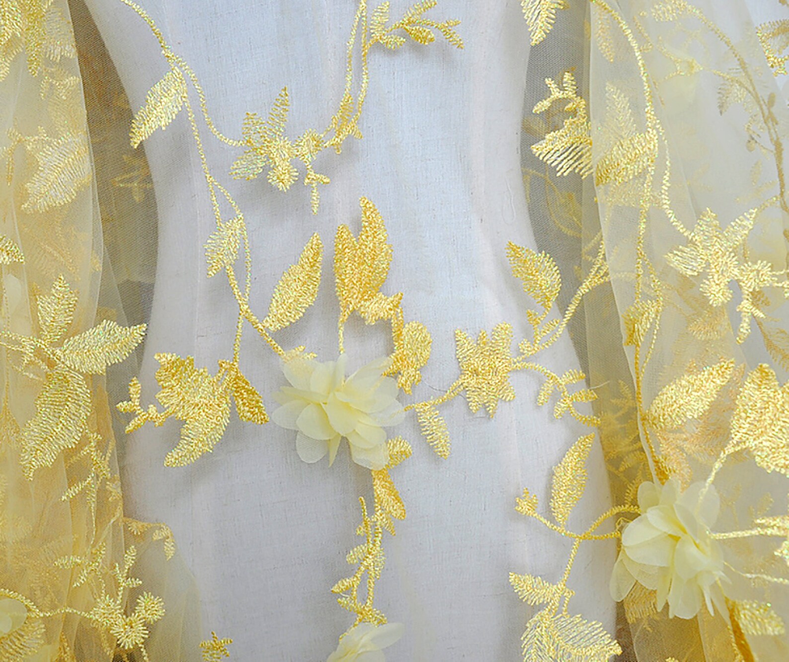 Yellow floral embroidered fabric Chiffon tulle 3D flower Etsy