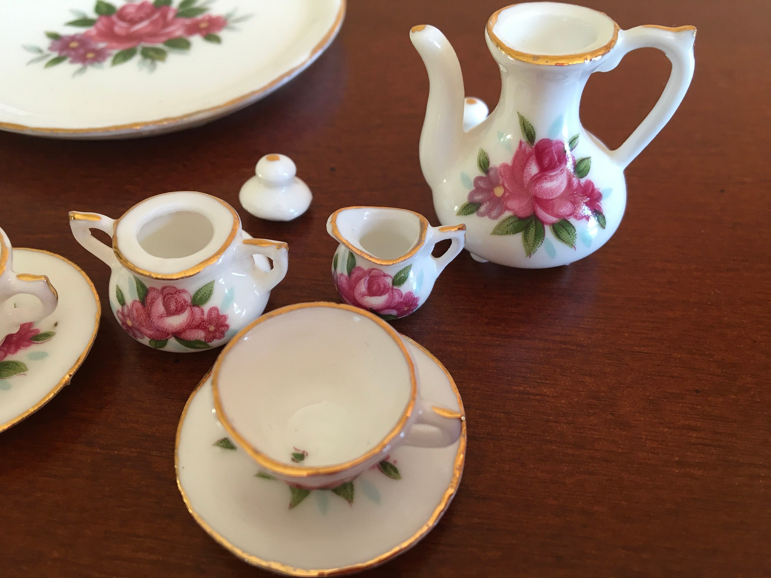 Miniature Tea Set Doll House Tea Party Vintage Porcelain Tea Etsy