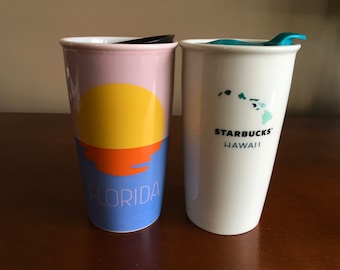 ONE Vintage Collectible Starbucks Ceramic Florida OR Hawaii Tumbler with lid ceramic travel mug Starbucks