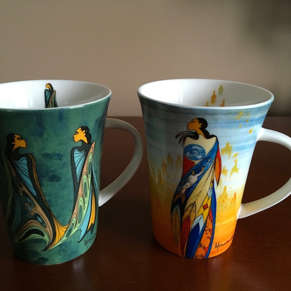 Set of 2 mugs with Maxine Noel art Not Forgotten and Friends, Indigenous Art Canadian