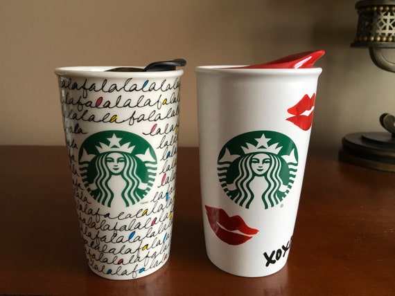 ONE Vintage Collectible Starbucks Ceramic Christmas Holiday 2011 OR  Valentine Day 2015 Tumbler With Lid Starbucks Travel Mug - Etsy