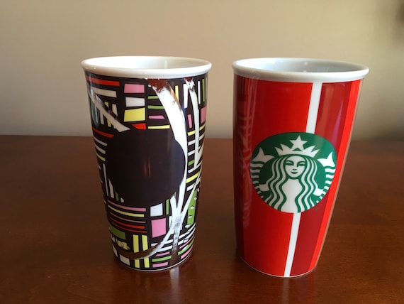 ONE Vintage Collectible Starbucks Ceramic Black and Silver OR Red Stripes  Tumbler, No Cover - Etsy