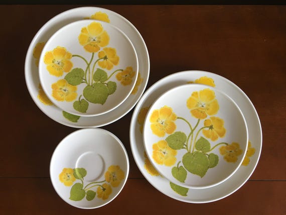 Set of 6 Vintage Noritake Flower Time Plates Yellow Flowers