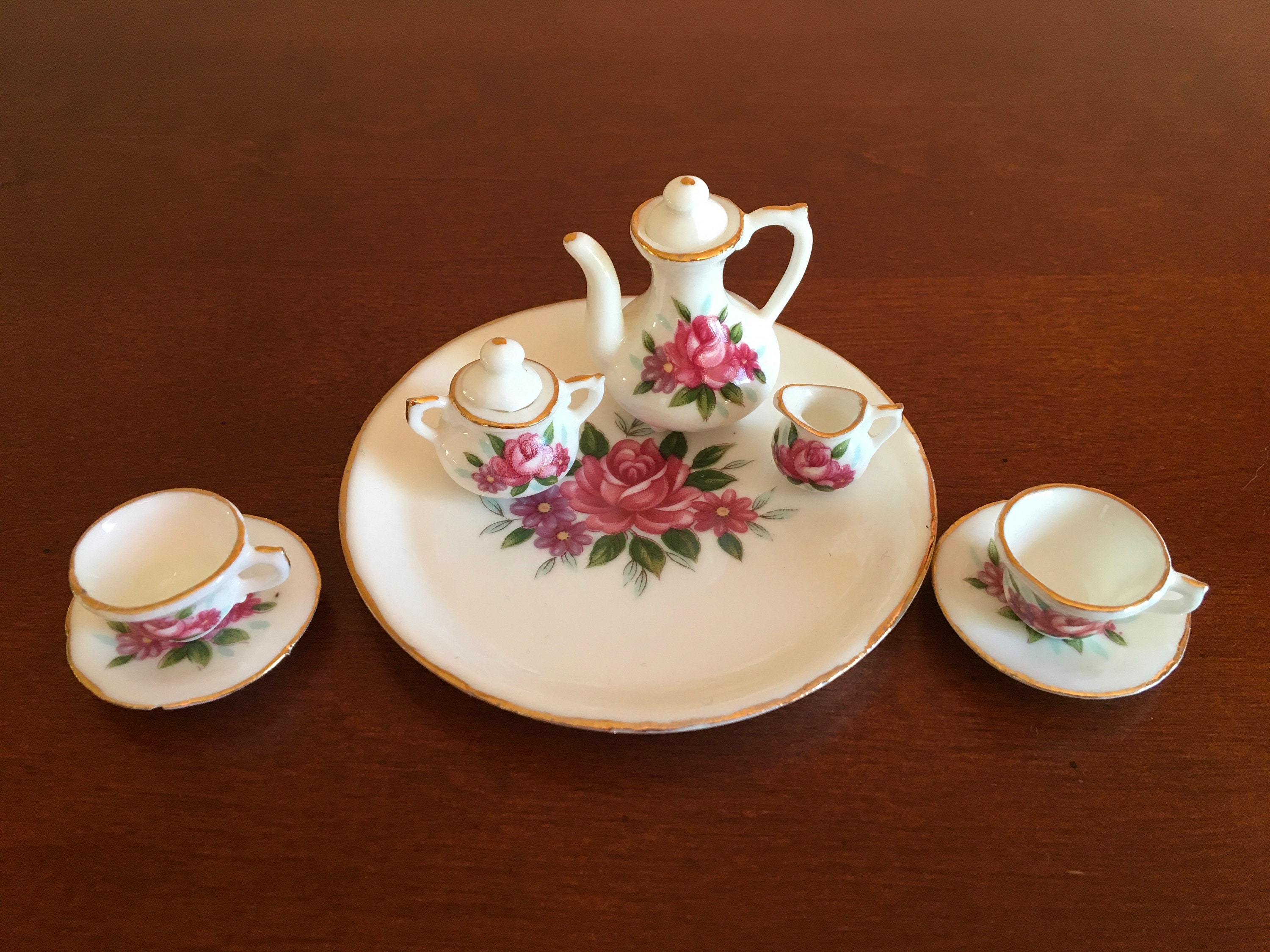Miniature Tea Set Doll House Tea Party Vintage Porcelain Tea Etsy