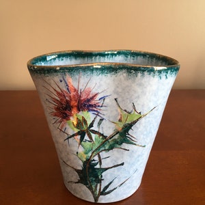 Vintage Hand painted Thistle made in Italy ceramic small vase