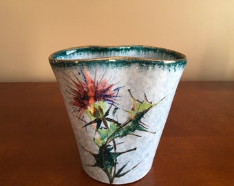 Vintage Hand painted Thistle made in Italy ceramic small vase