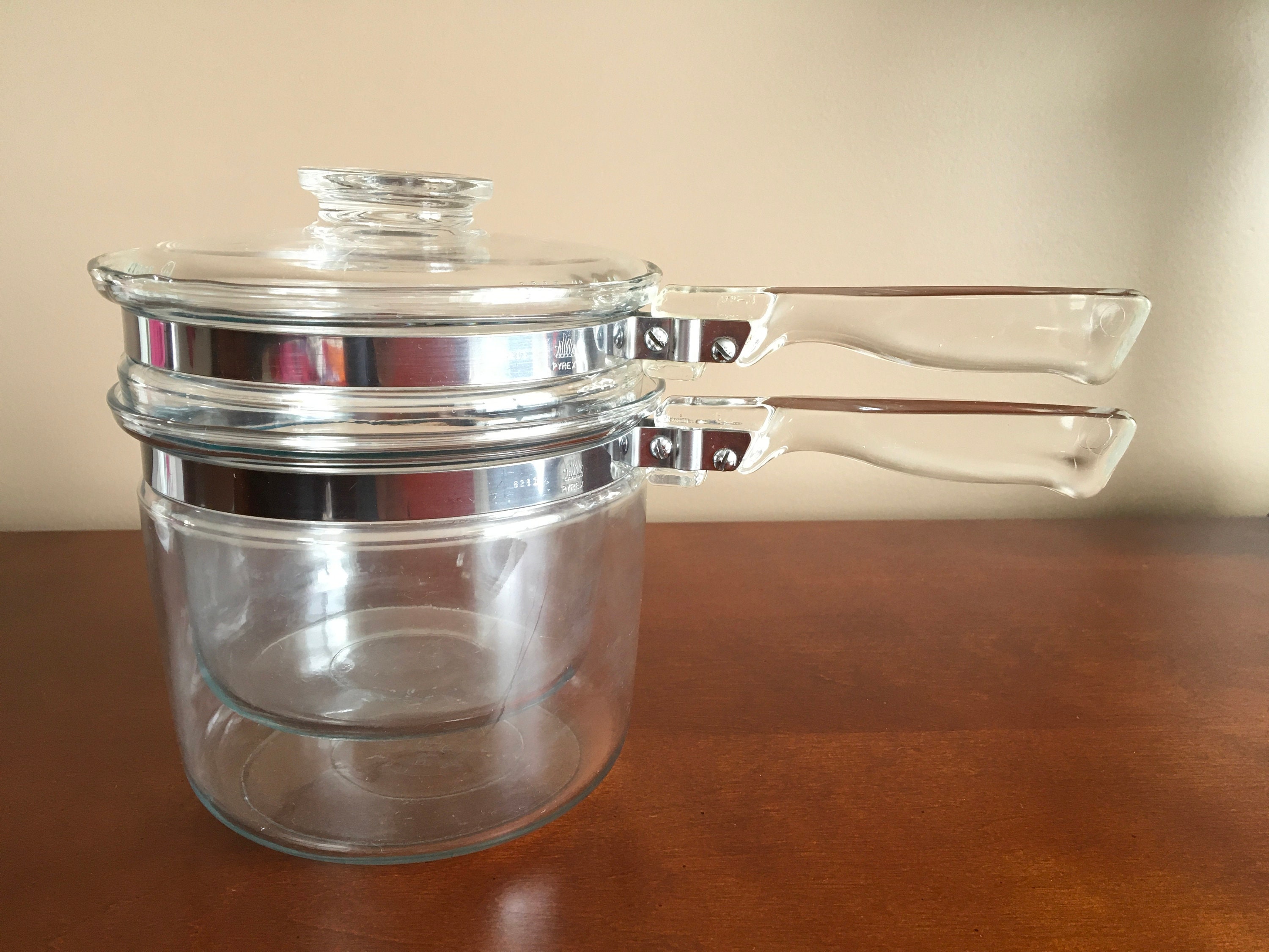 Vintage Pyrex 1.5 Quart Glass Double Boiler With Insert 