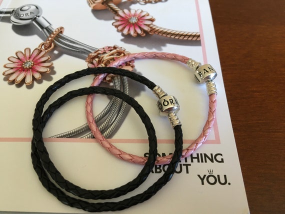 Choice of Vintage Authentic Pandora Braided Pink Single or Black Double  Leather Bracelet -  Canada
