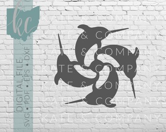 Narwhal Snowflake • Digital Download • SVG • PDF • DXF • Print • Laser • Glowforge • Aeon • Cricut • Silhouette • Arctic Ocean • Sea Unicorn