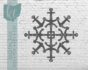 Anchor Snowflake • Digital Download • SVG • PDF • DXF • Print • Laser • Glowforge • Aeon • Cricut • Silhouette • Captain • Boat • Sailing