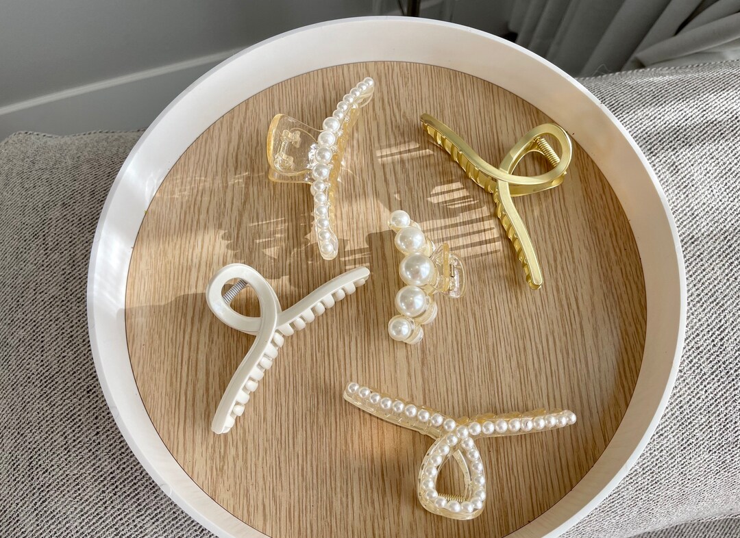 Minimalist Large Pearl Clip Gold Metal Hair Clip French Etsy