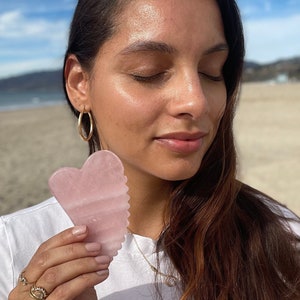 Large Rose Quartz Gua Sha, Organic Beauty, Face Oil, Beauty Tool