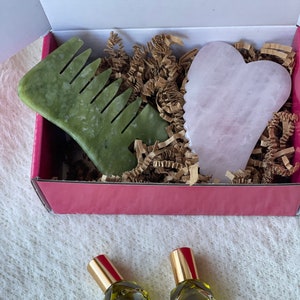 Rose Quartz & Jade Gua Sha Set with Radiance Face Oil - Valentines Gift