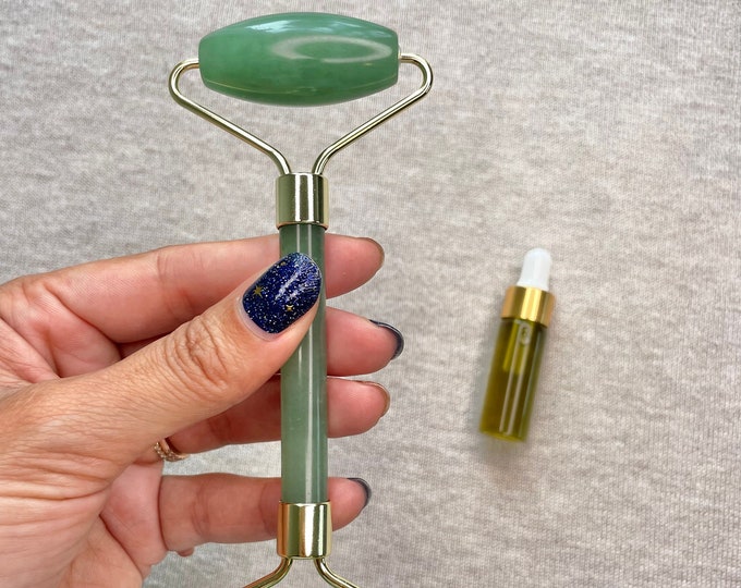 Mothers Day Gift, Green Jade Roller Set,  Limited edition 5ml Face Oil, Face Massager