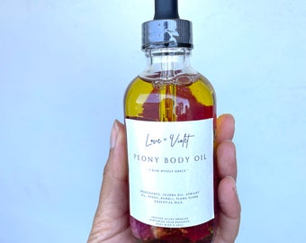 Peony Flower Body Oil: Organic Jojoba, Rose & Ylang Ylang