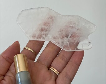 Aceite facial Gua Sha de cuarzo transparente, herramienta corporal de cristal grande.