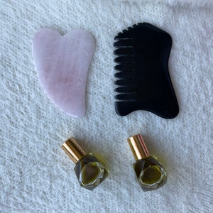 Rose Quartz & Bian Stone Gua Sha Set with Radiance Face Oil