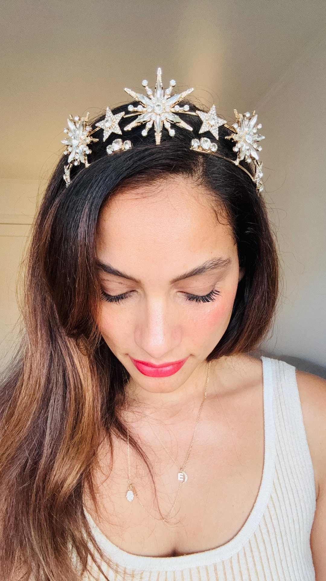 Gold Star Crystal Tiara: Celestial Goddess Hair Crown - Etsy display picture 2