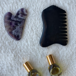 Amethyst & Bian Stone Gua Sha Set: Radiance Face Oil, Self Care Box
