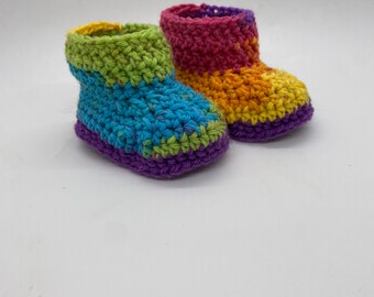 0-6 months Purple, Yellow, Orange, Pink, Blue and Green Baby Booties | Ready to Ship | Fast Shipping