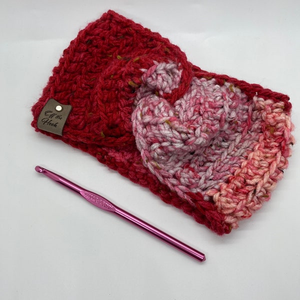 Adult Crochet Chunky Pink and Red Ombré Tweed Ear Warmer | Ready to Ship | Fast Shipping