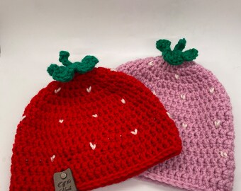 Gorro de fresa para bebés, niños pequeños y niños pequeños / Hecho a pedido / Hecho a mano con amor / Envío rápido