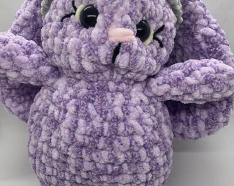 Conejito de peluche de crochet: juguete de peluche morado con diadema gris