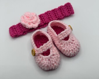 Conjunto de diadema y patucos a juego en color rosa (0-6 meses) / Listo para enviar / Envío rápido