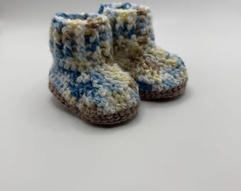 Botines multicolores marrones y azules para bebé de 0 a 6 meses / Listos para enviar / Envío rápido