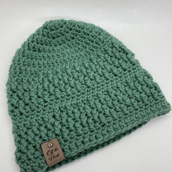 Adult Crochet Dark Sage Textured Beanie | Ready to Ship | Fast Shipping