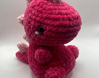 Dinosaurio de peluche mediano de ganchillo / Rosa y blanco / Listo para enviar / Envío rápido